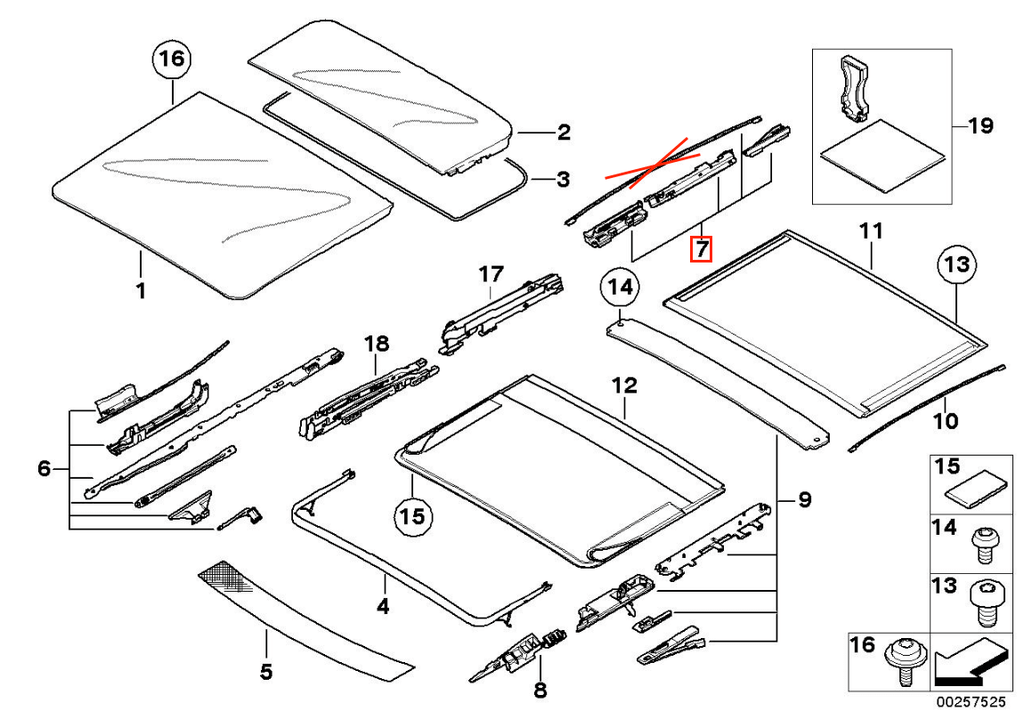 BMW E39 E53 E83 Sunroof Repair Kit Set of 6 (54128202280) — view 5