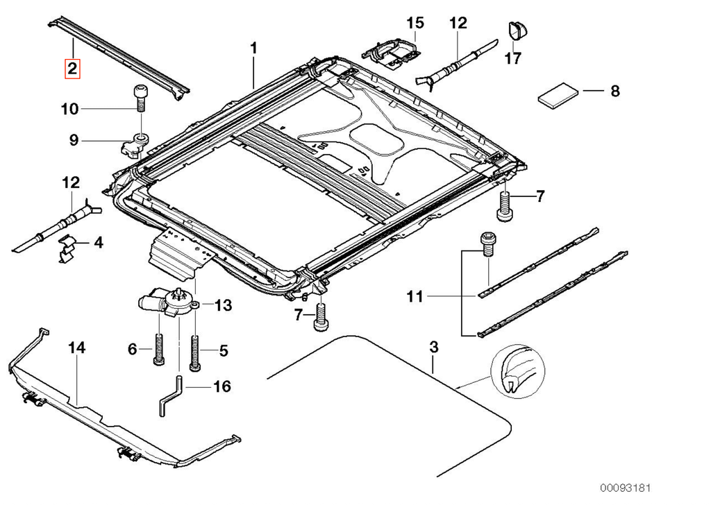 BMW E39 E53 Sunroof Rain Gutter (54128203811) — view 5
