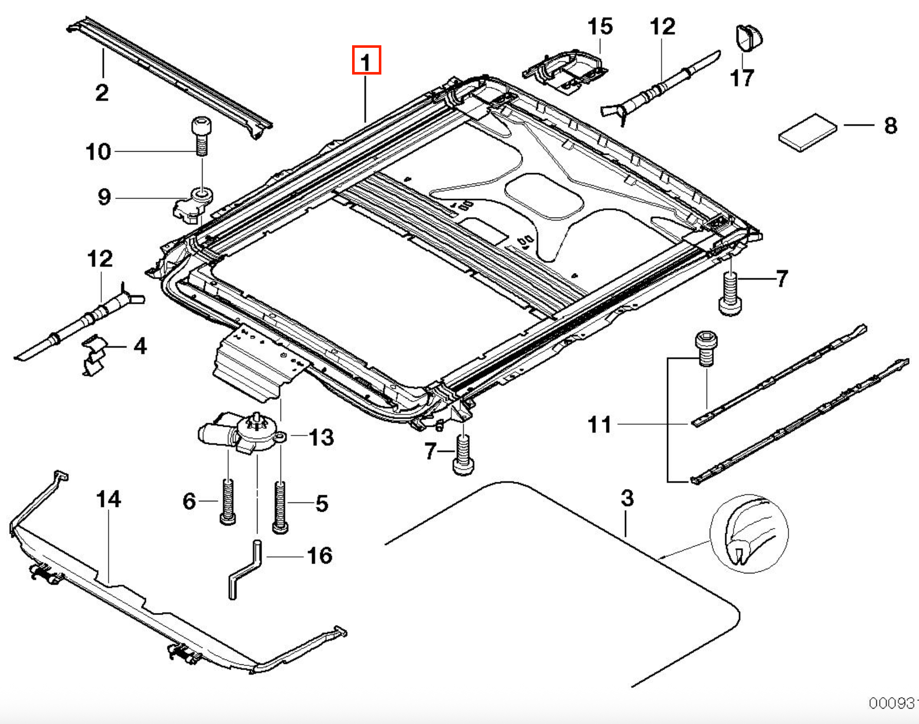 BMW E39 E83 E53 Sunroof Repair Kit (54138408062) — view 3