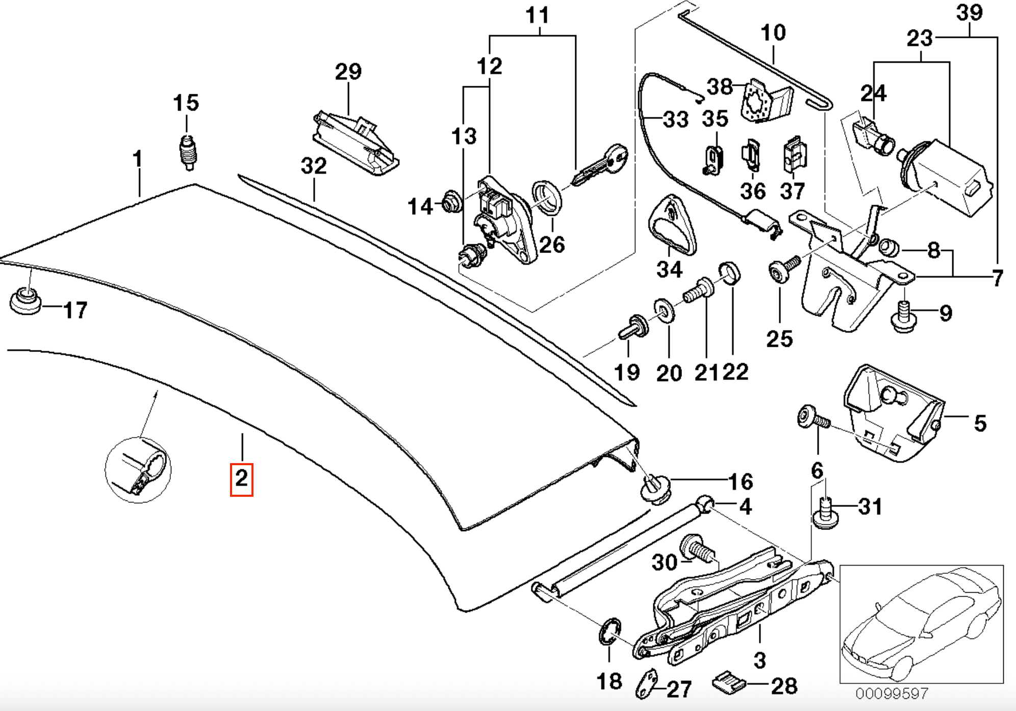 BMW E39 Rubber Trunk Seal Weatherstrip (51717029588) — view 3
