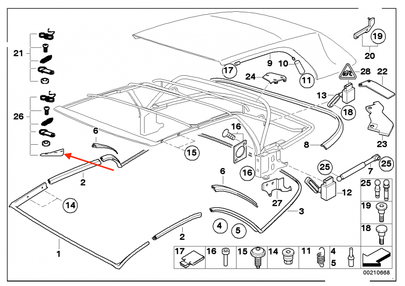 BMW E46 Convertible Roof Top C Column Repair Kit Left and Right Black (54317135351) — view 4