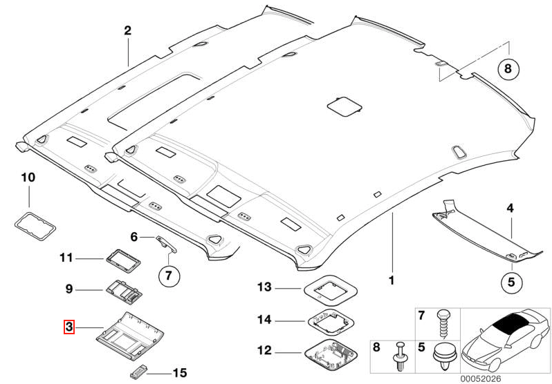 BMW E46 Front Roof Headlining Cover 3 Versions All Colours (51448233452) — view 7