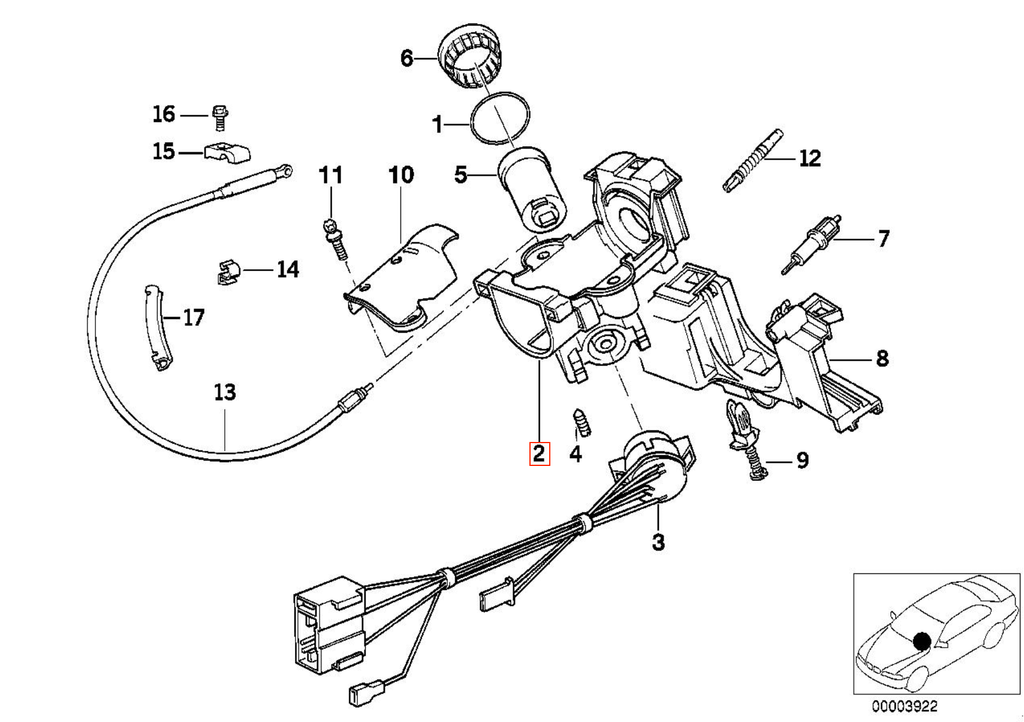 BMW E46 Ignition Lock Cylinder Shaft (32321095825) — view 5