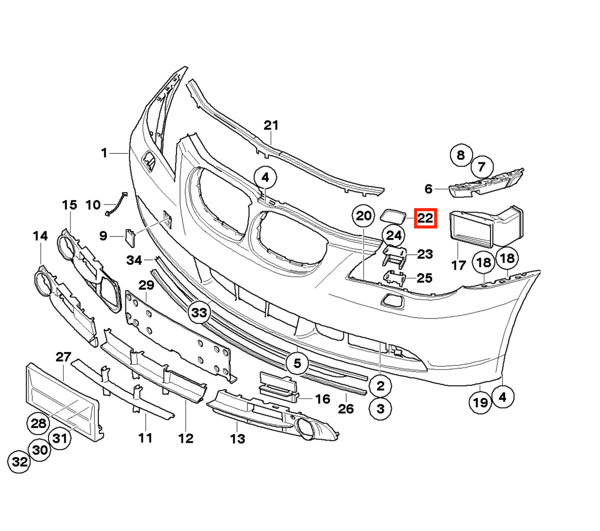 BMW E60 / E61 Front Bumper Headlight Washer Cover Cap Left or Right Primed (51117056945 / 51117056946) — view 4