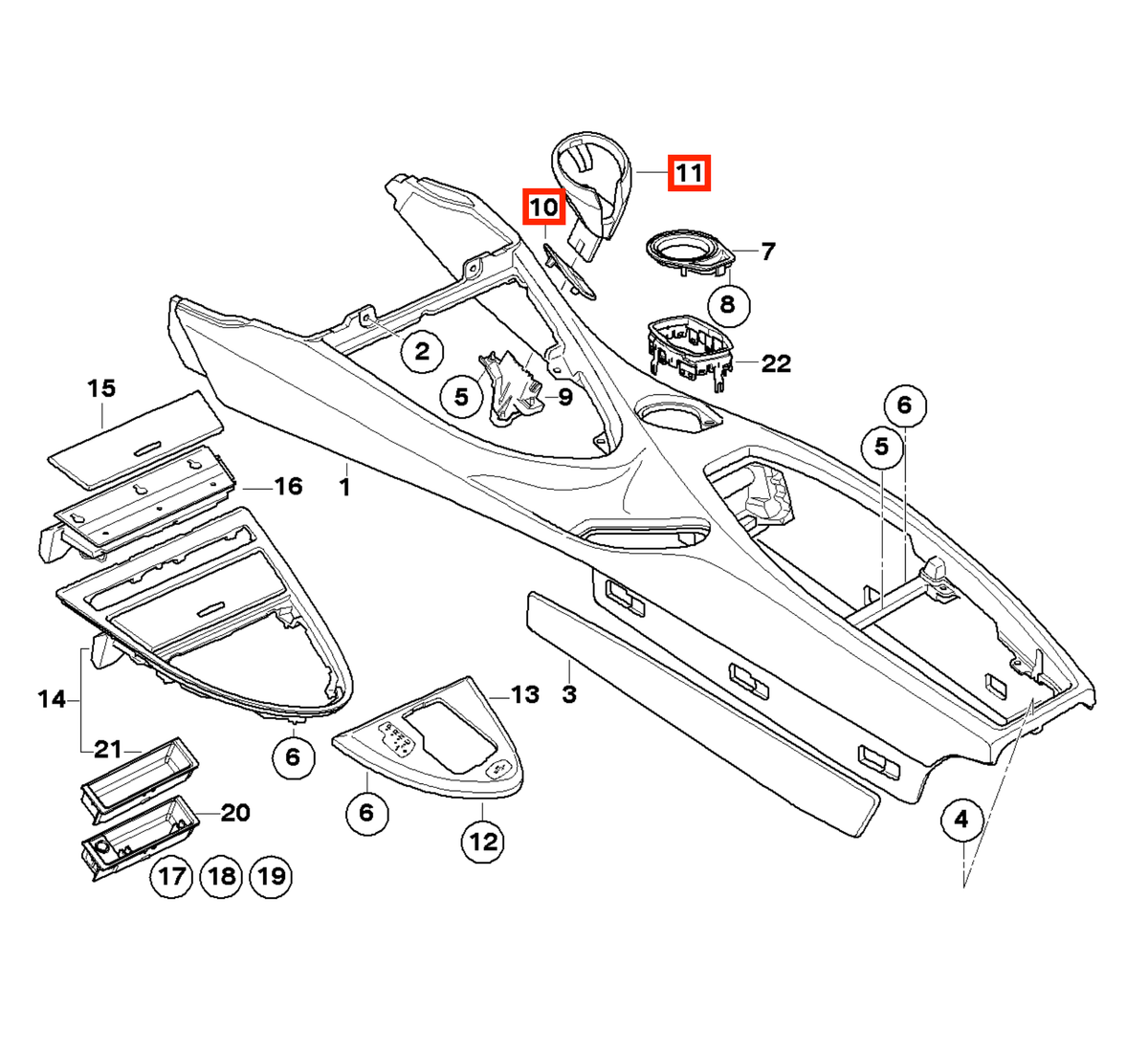 BMW E63 / E64 Centre Console Cupholder LHD or RHD Metallized Silver / Black (51167131147 / 51167131101) — view 6