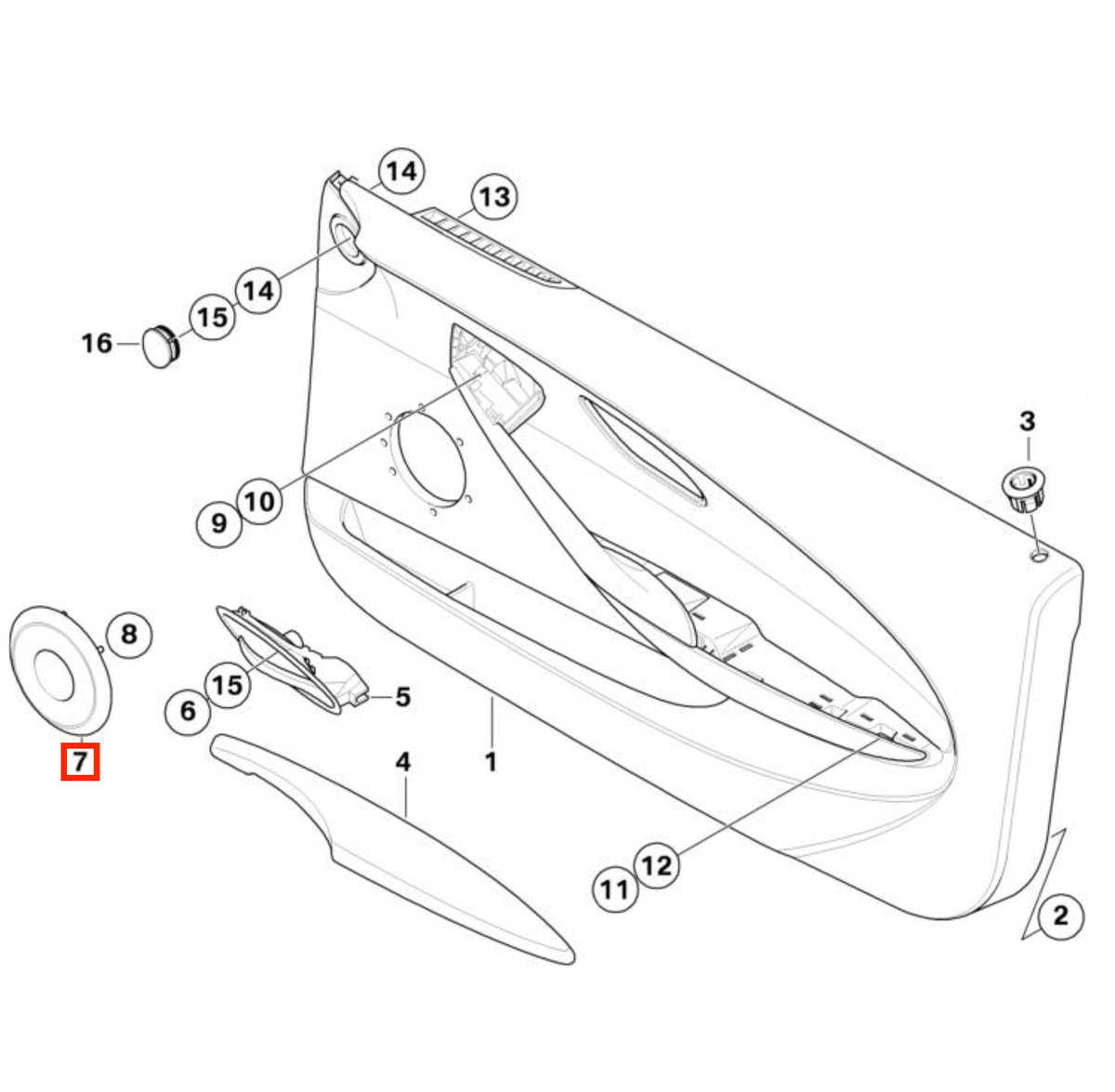BMW E63 / E64 Door Panel Speaker Cover Left or Right Black / Basaltgrey (51417116061 / 51417116062) — view 7