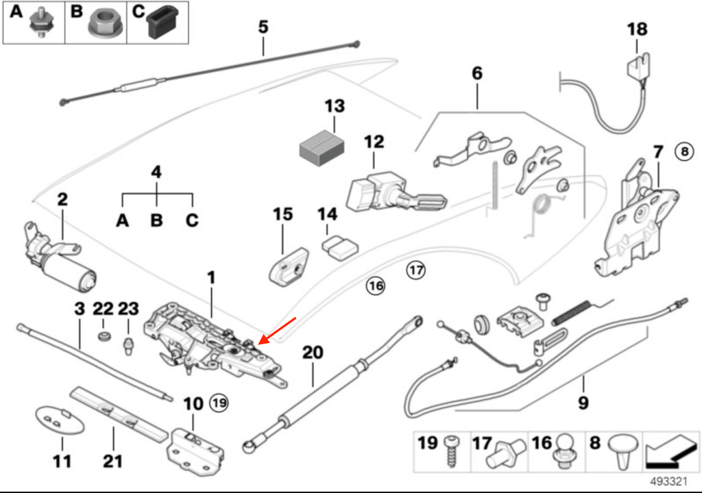 BMW E64 Top Roof Latch Repair Kit Set of 2 Left or Right (54347156985 / 54347156986) — view 3