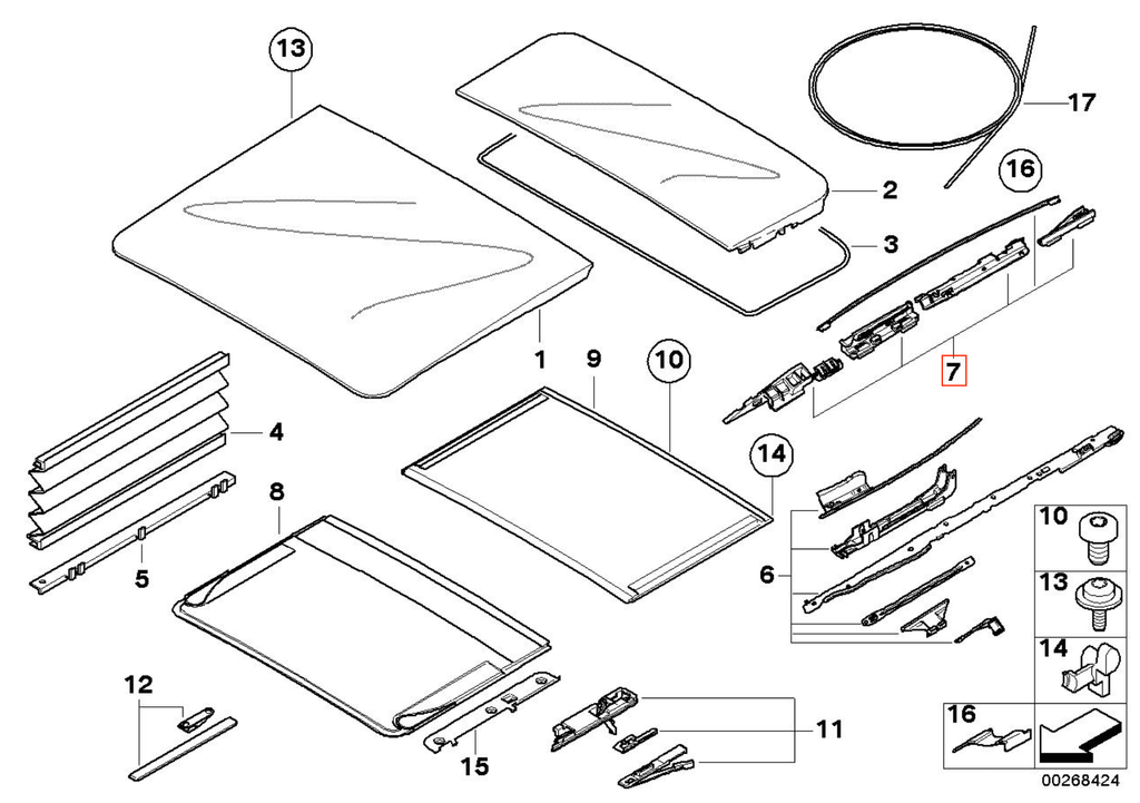 BMW E70 X5 Rear Sunroof Repair Kit (54137240682) — view 3