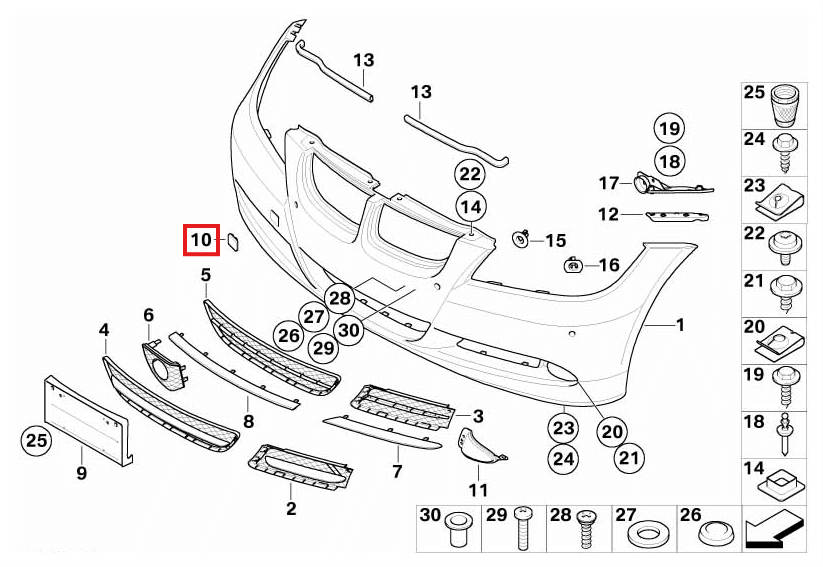 BMW E90 Front Bumper Tow Eye Hook Cap Cover Primed (7116687 / 51117167575) — view 5