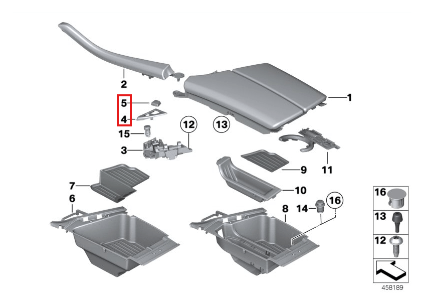 BMW F10 F11 Center Console Closing Cover + Lock Cover Black (51169171552 / 51169206721) — view 5