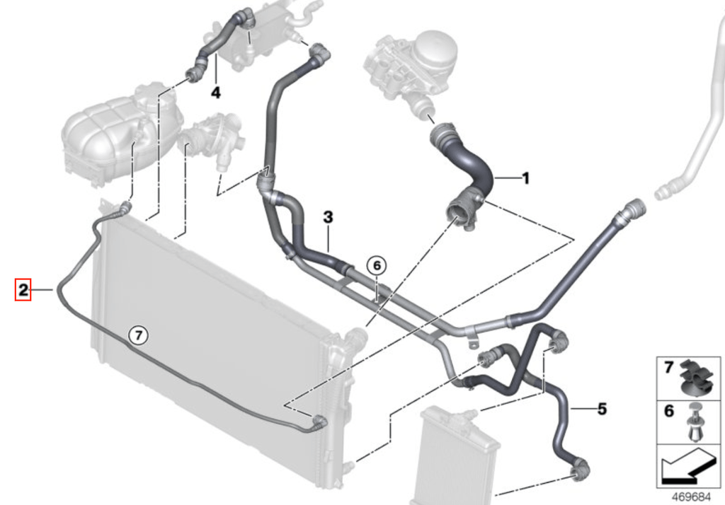 BMW F20 F21 F22 Radiator Coolant Hose Return Line (17128570061 / 17128507235) — view 7