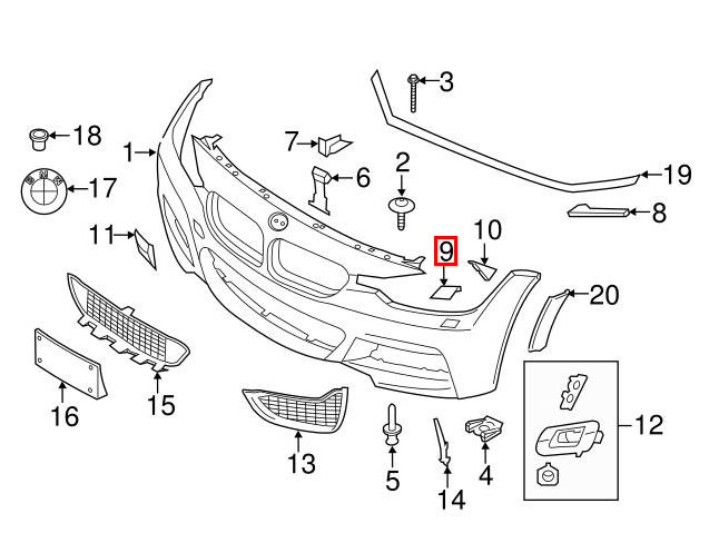 BMW F80 F82 F83 Headlight Washer Cap Cover Trim Left or Right Primed (51118061575 / 51118061576) — view 4