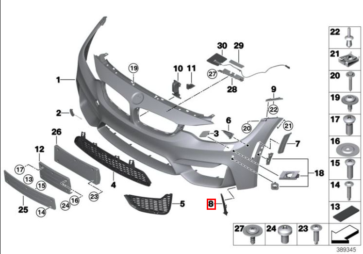 BMW M3 M4 F80 F82 F83 Front Bumper Air Inlet Side Grille Left or Right Black (51118056599 / 51118056600) — view 4