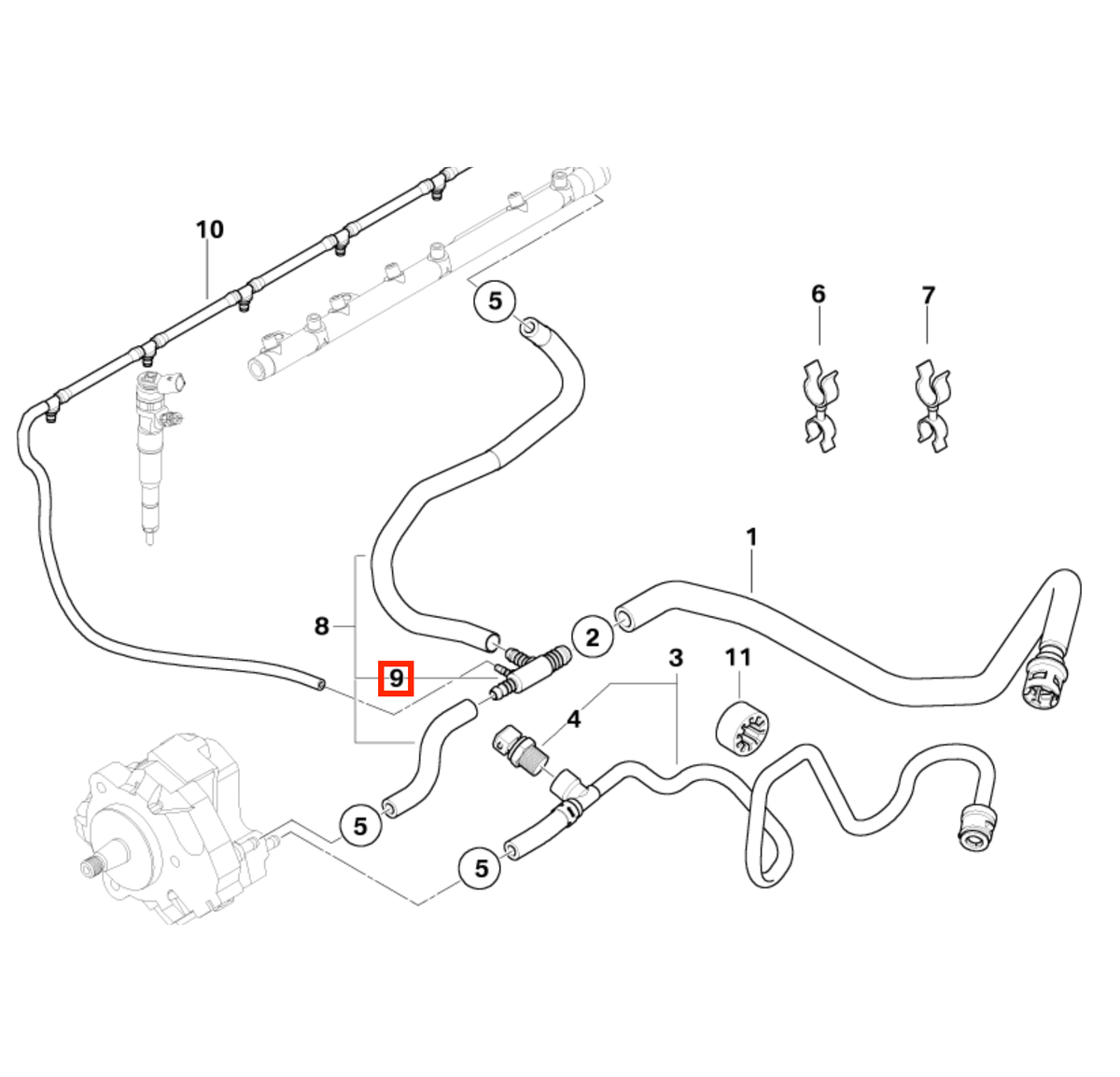 BMW X5 E53 3.0 Diesel M57N Fuel Line Connector Distribution Piece (13537790205) — view 4