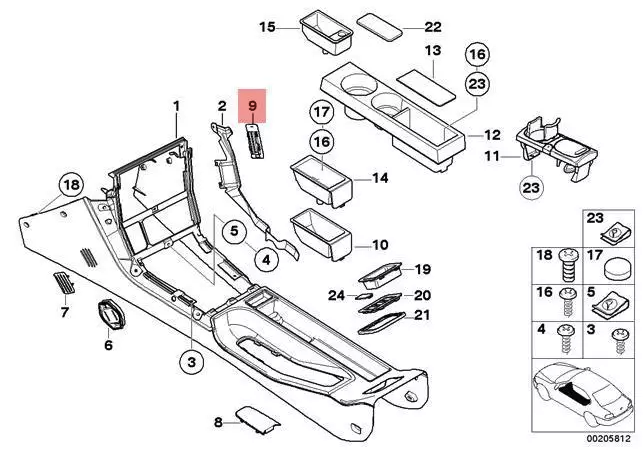 BMW Z3 Coupe E36 Front Center Console OBD Cover Black Or Dunkel Beige 51162497214 / 51168412639 — view 3