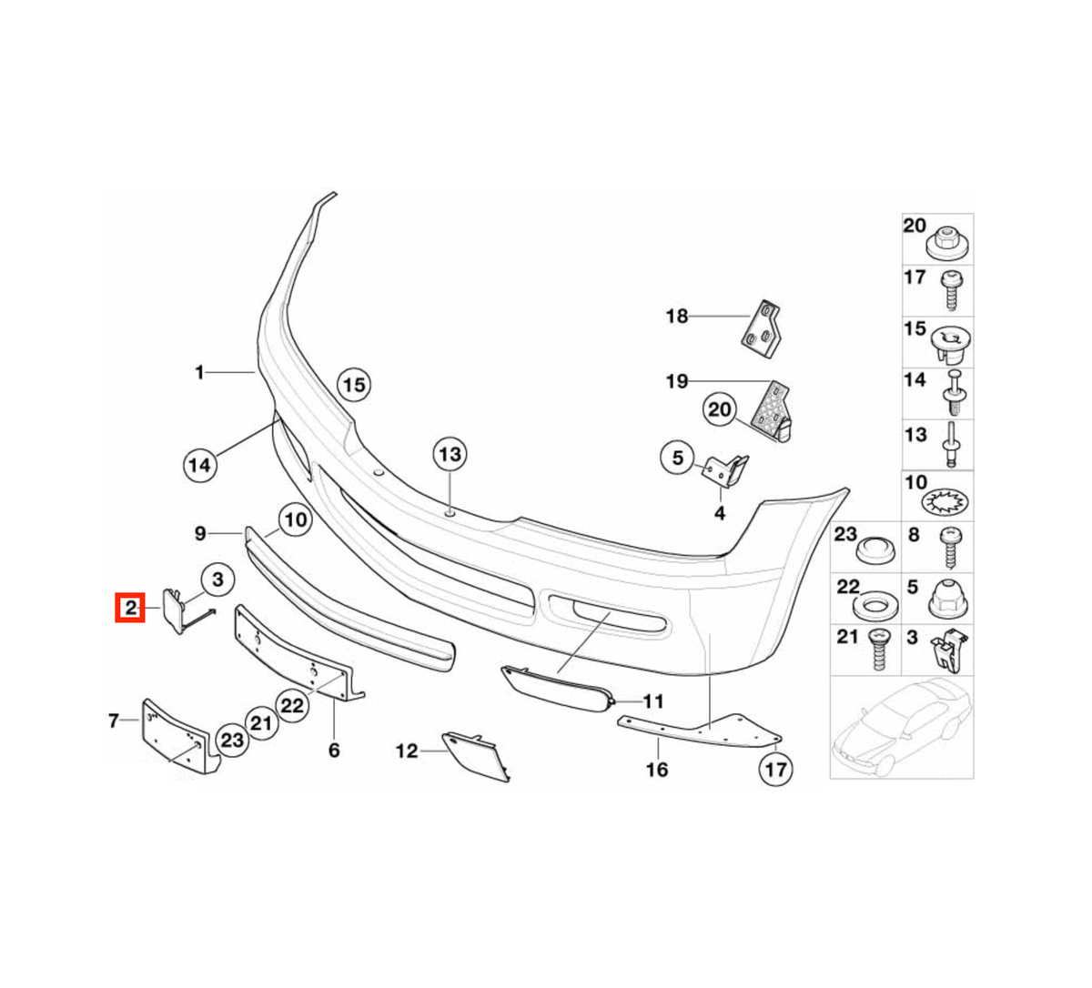 BMW Z3 Front Bumper Tow Hook Cover Primed (51118397402) — view 4