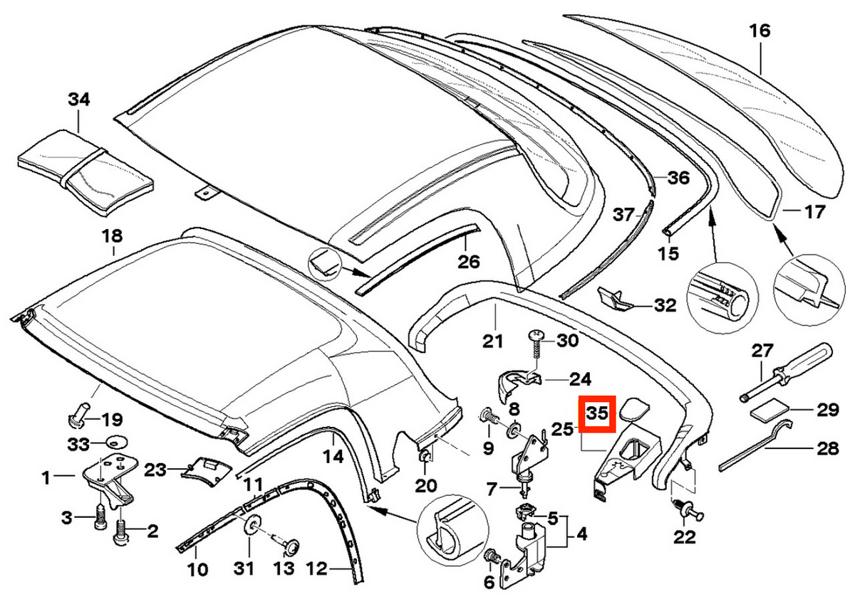 BMW Z3 Hardtop Lock Cover Left or Right Black (54218411333 / 54218411334) — view 4