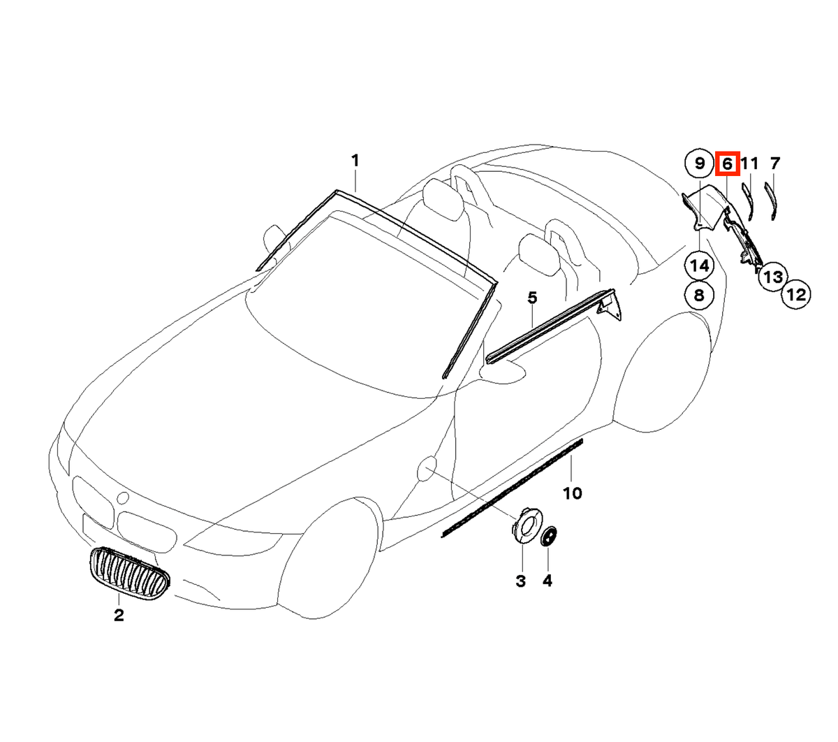 BMW Z4 E85 Taillight Surround Frame Left or Right Gloss Black (51710033347 / 51710033348) — view 4