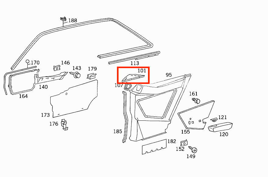 Mercedes-Benz C124 Belt Side Cover (W124 Coupe, Presenter Cover, Feeder) (Outlet) — view 4