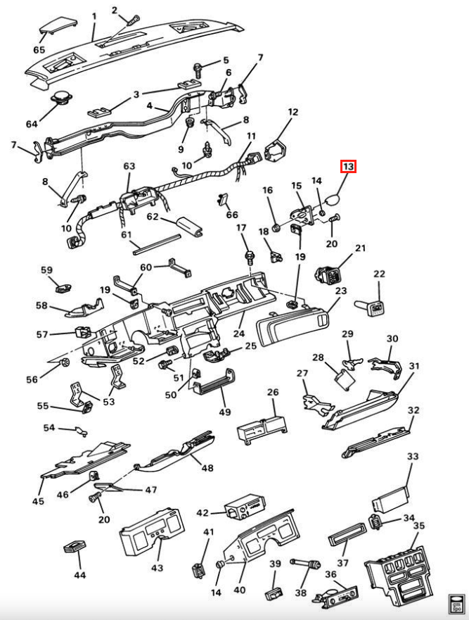Chevrolet Corvette C4 Interior Dash Fuse Box Door & Knob Pin (14047597) — view 4