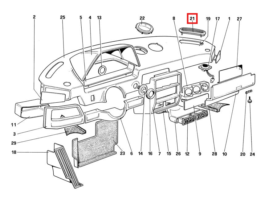 Ferrari 208 308 328 Diffuser Dashboard Upper Grille Defroster Black (60044401) — view 5