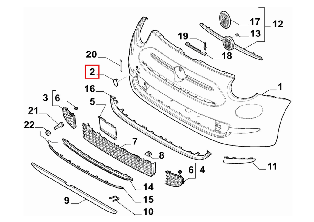 Fiat 500 Front Bumper Hook Trim Cover Primed (735619489) — view 5