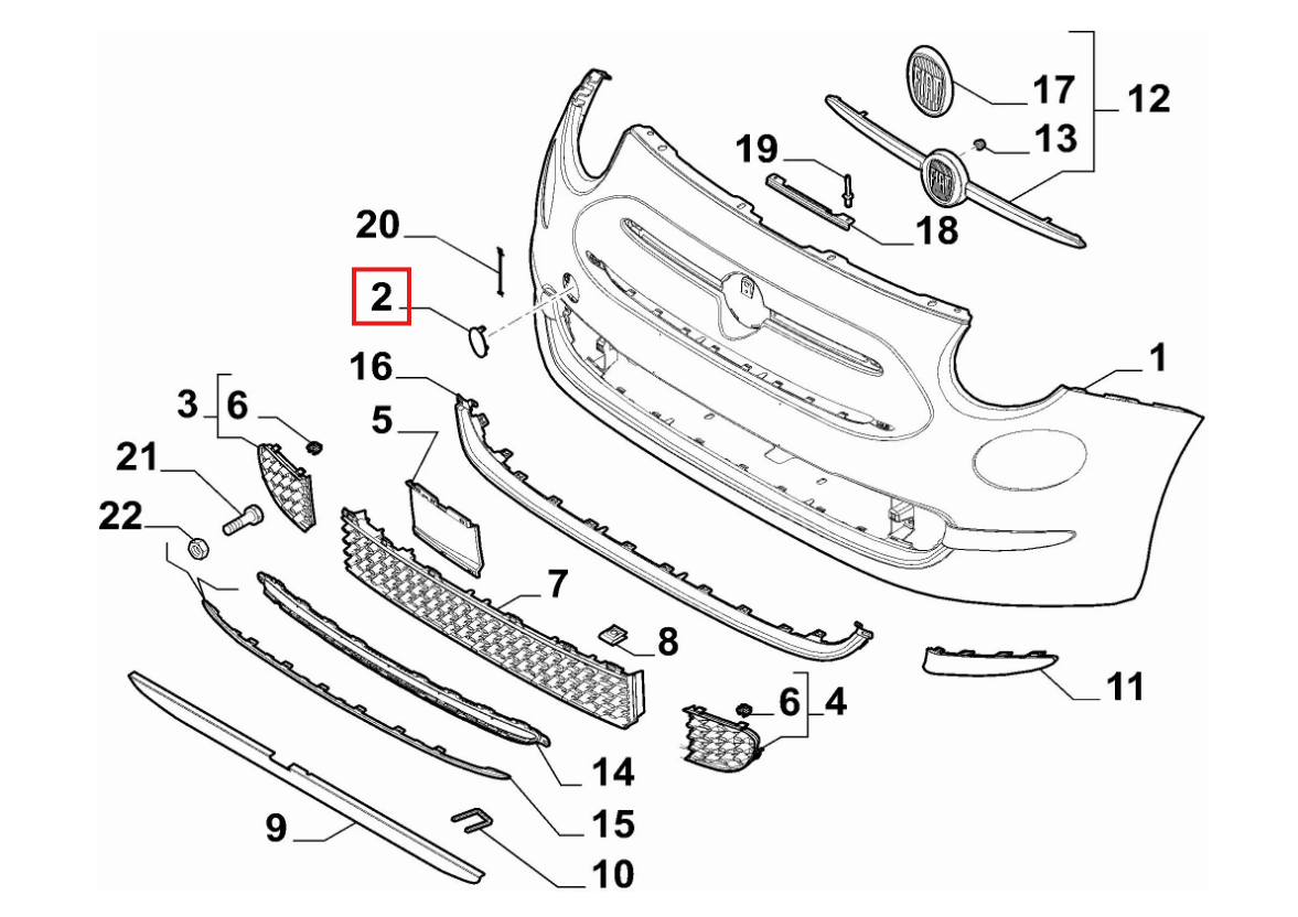 Fiat 500 Front Bumper Hook Trim Cover Primed (735619489) — view 5