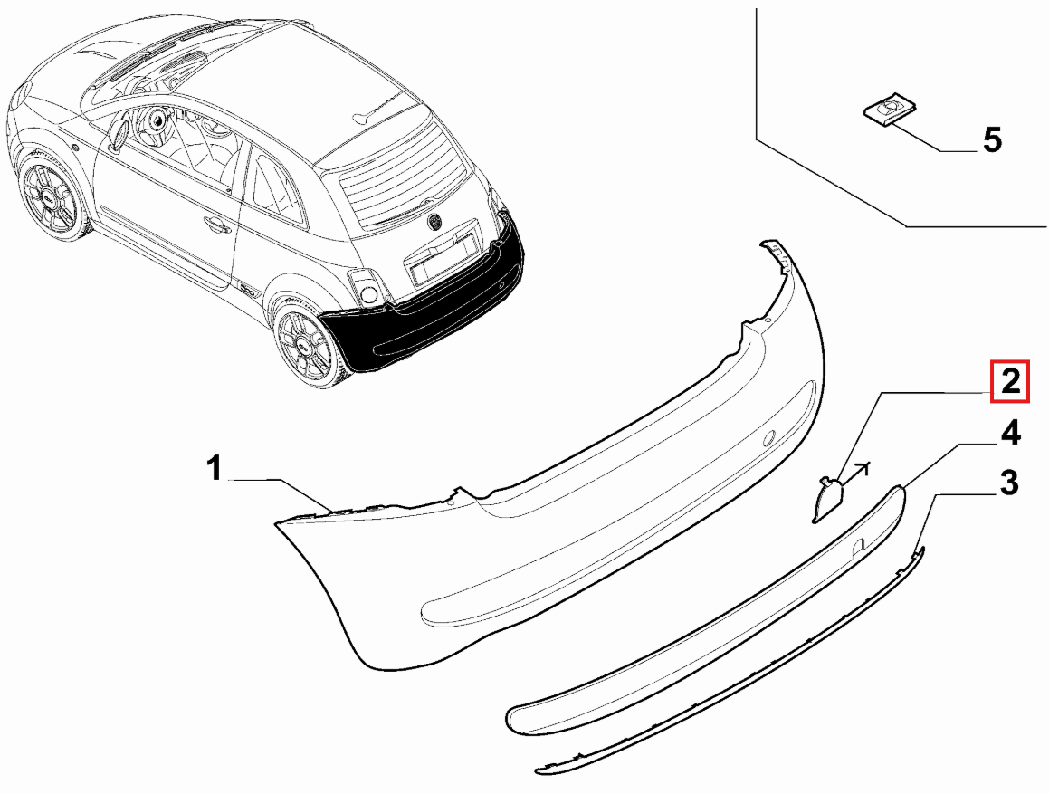 Fiat 500 Rear Bumper Tow Hook Cover Primed (735657236 / 735619801) — view 5