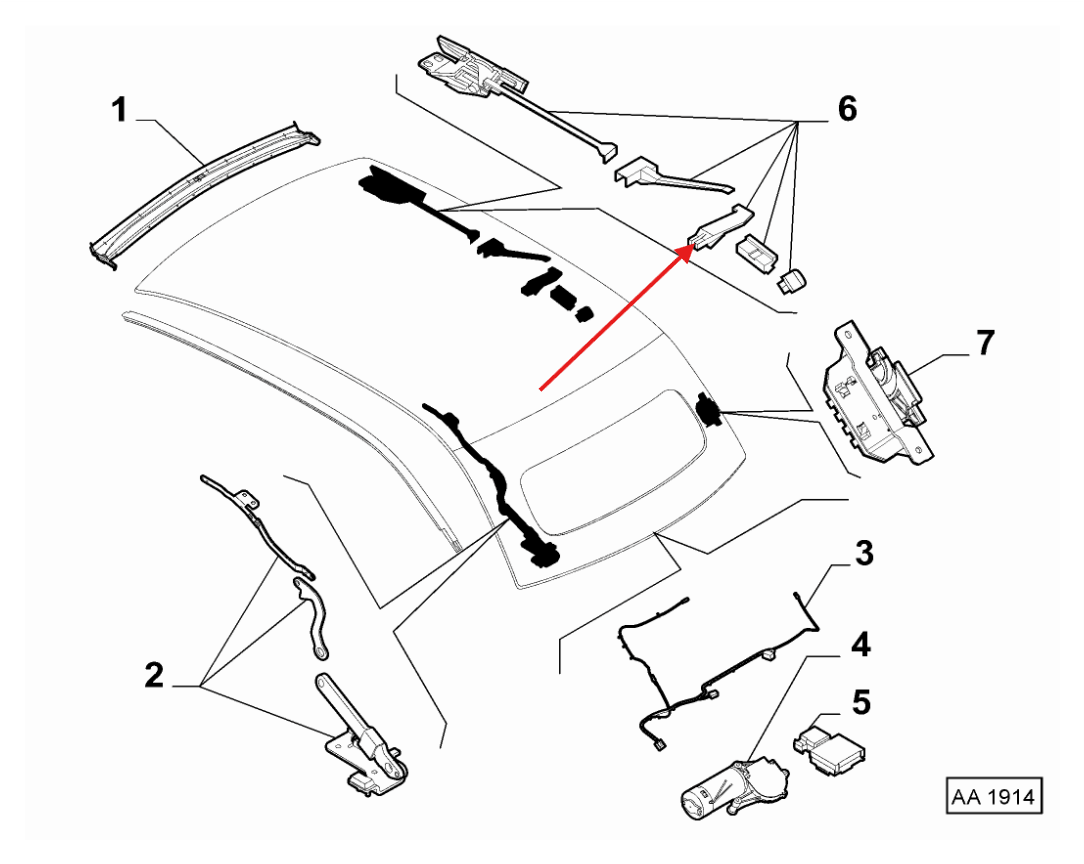 Fiat 500 Sunroof Bracket Repair Kit Set of 6 Elements Black (68316370AA) — view 4