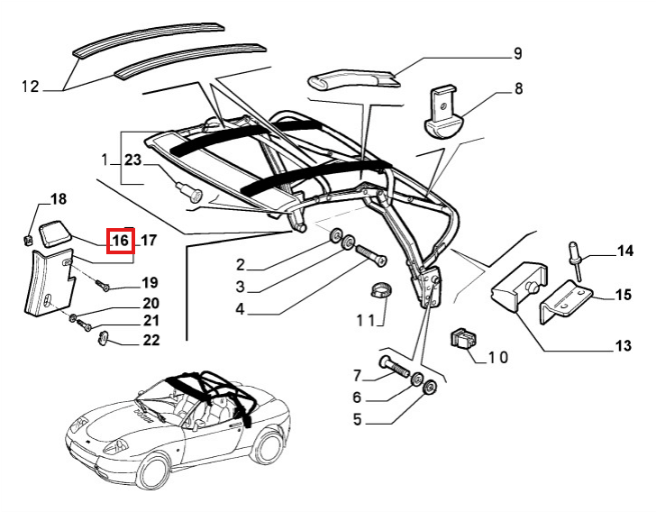 Fiat Barchetta Roof Linkage Cover Black Left or Right (11990800 / 11990700) — view 4