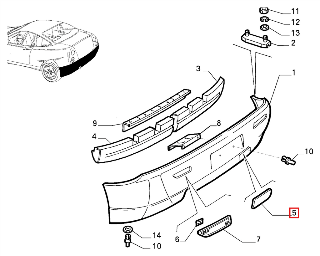 Fiat Coupe Rear Bumper Tow Eye Cover Plug Primed (175000599) — view 5
