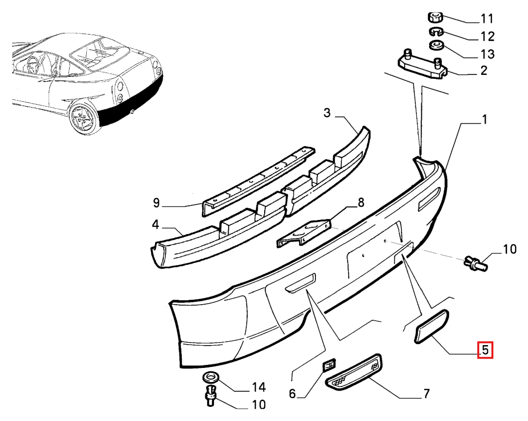 Fiat Coupe Rear Bumper Tow Eye Cover Plug Primed (175000599) — view 5