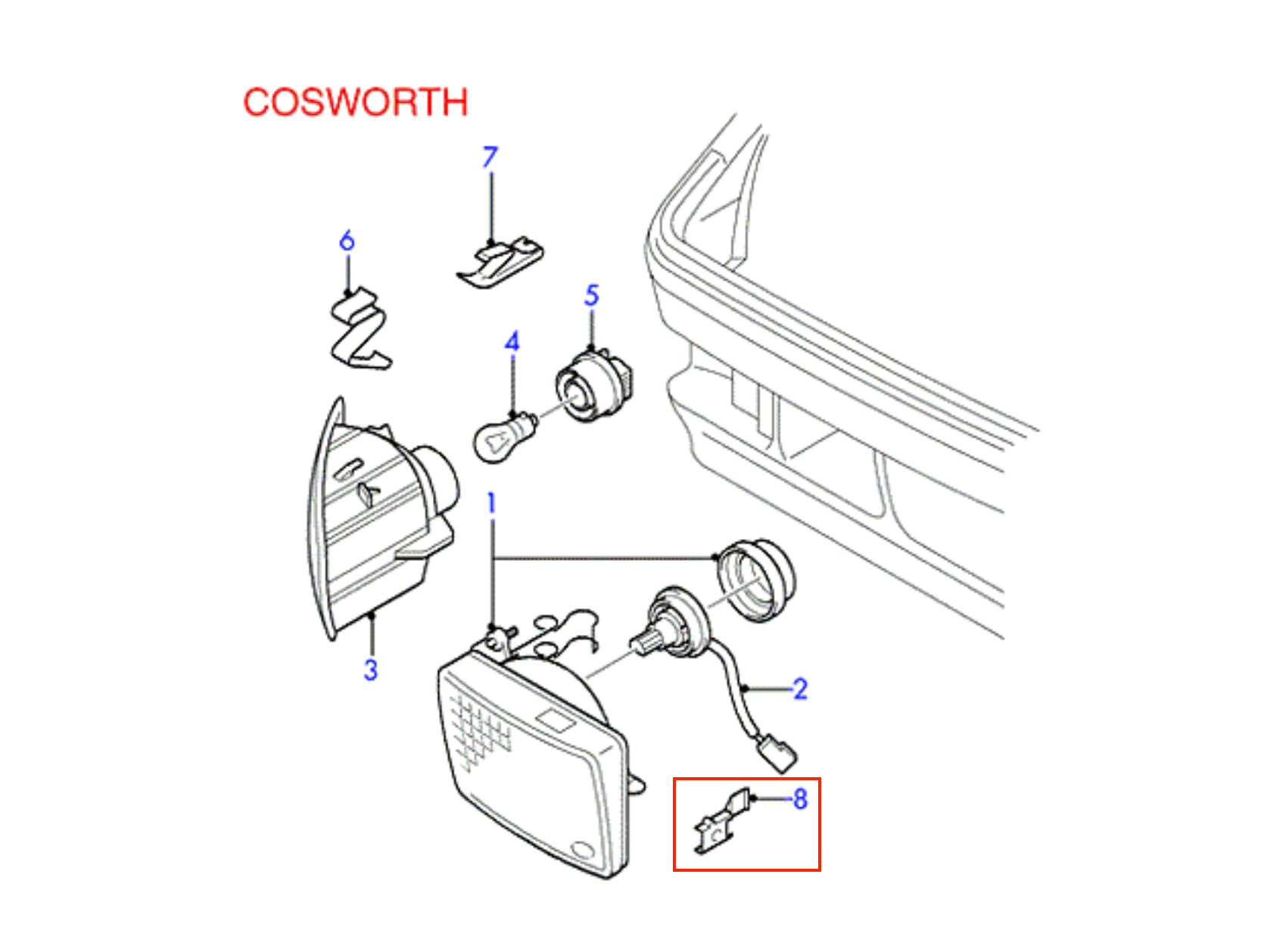 Ford Escort Sierra RS500 RS Cosworth Foglight Clip Set Left And Right Black 6105575 / 6115223 — view 3