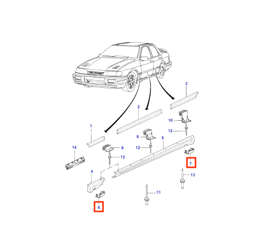 Jacking Point Cover Set – Ford Sierra Cosworth (4pcs, Primed, 1656350–1656353) — view 3