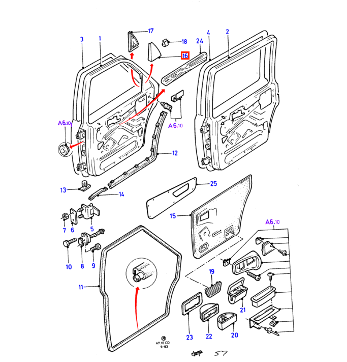 Ford Sierra Rear Internal Door Card Window Triangle Trim Left or Right Black or Gray 83BBA254K05AAW / 83BBA254K06AAW — view 4