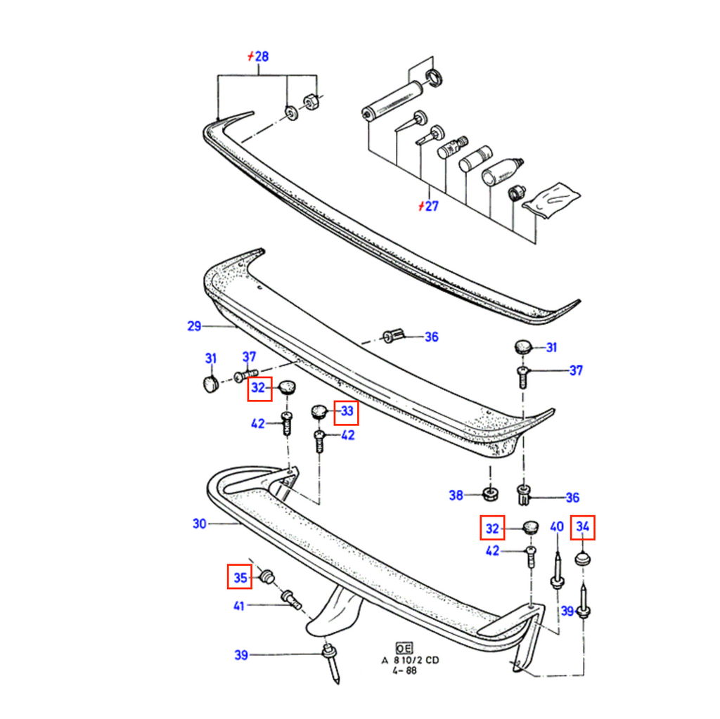 Ford Sierra RS Cosworth 3 Door RS500 Boot Spoiler Caps Full Set Primed — view 3