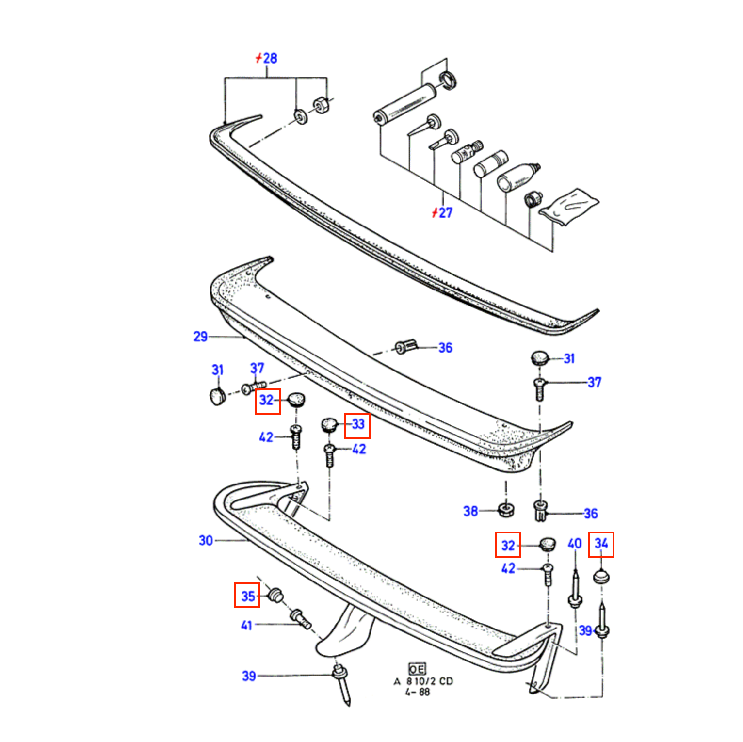 Ford Sierra RS Cosworth 3 Door RS500 Boot Spoiler Caps Full Set Primed — view 3