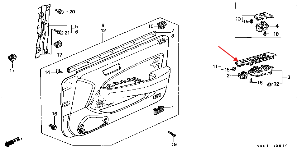 Honda Accord VI Driver Front Window Switch Black LHD or RHD (83593S1AG21050) — view 4