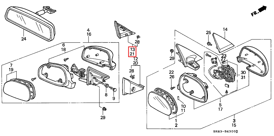 Honda Civic Eg6 Hatch Coupe Electric Interior Mirror Cover Black Left or Right — view 4