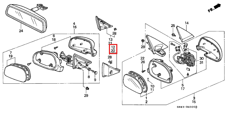 Honda Civic Eg6 Hatch Coupe Manual Interior Mirror Cover Black Left or Right — view 4