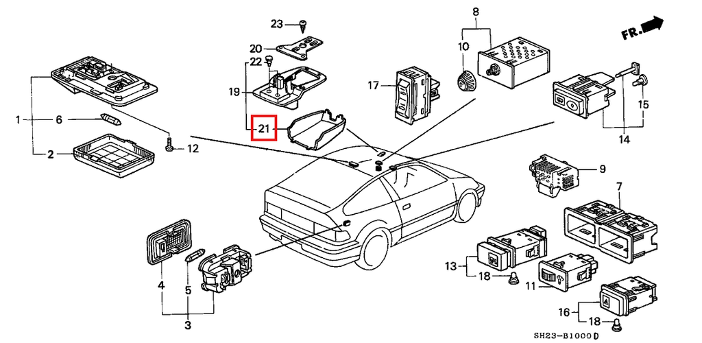 Honda CRX Ef Civic Rearview Mirror Seatbelt Warning Light Housing Cover (37752SH2A01ZC) — view 7
