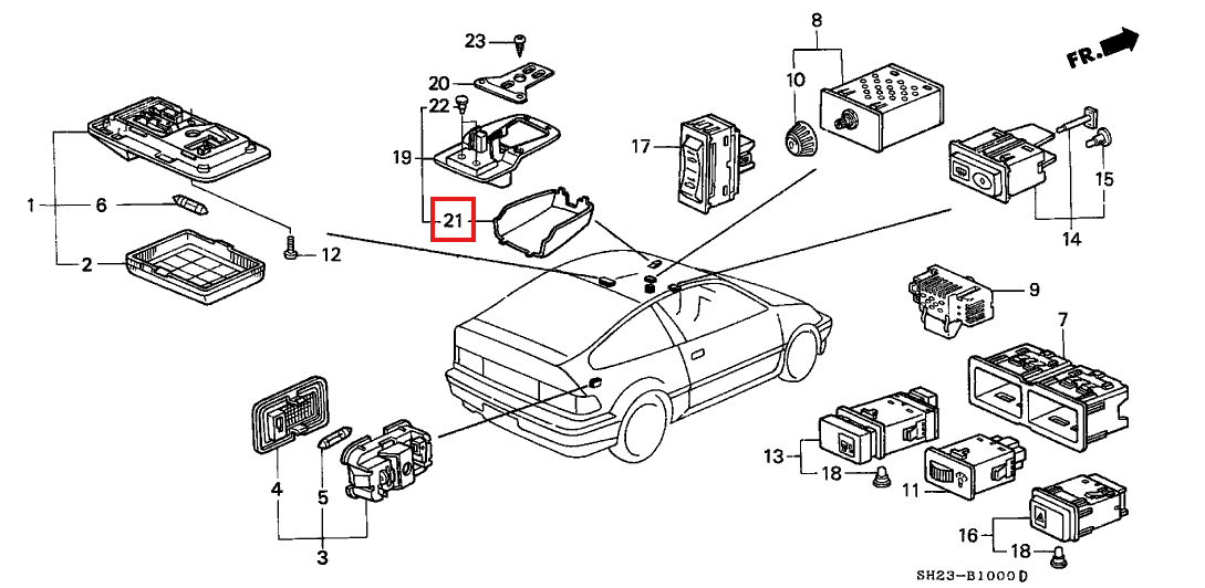 Honda CRX Ef Civic Rearview Mirror Seatbelt Warning Light Housing Cover (37752SH2A01ZC) — view 7