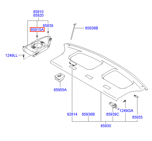 Hyundai Coupe Parcel Shelf Clip Set of 4 Black (85915-22400) — view 3