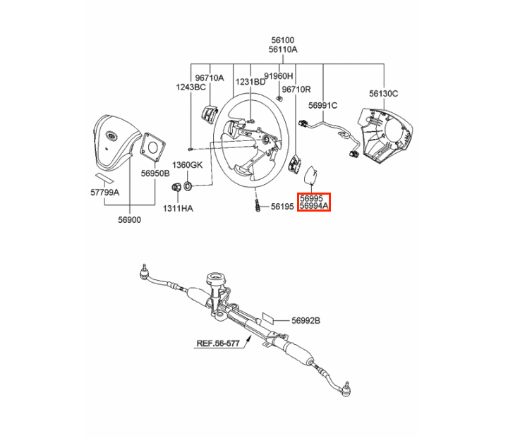 Hyundai Getz Steering Cover Trim Left or Right Black (56995-1E000) — view 4