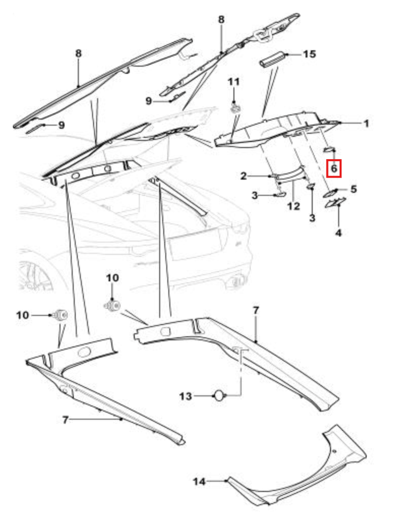Jaguar F-Type Trunk Cover Bezel Tailgate Trim Cap Black (T2R6759PVJ) — view 4