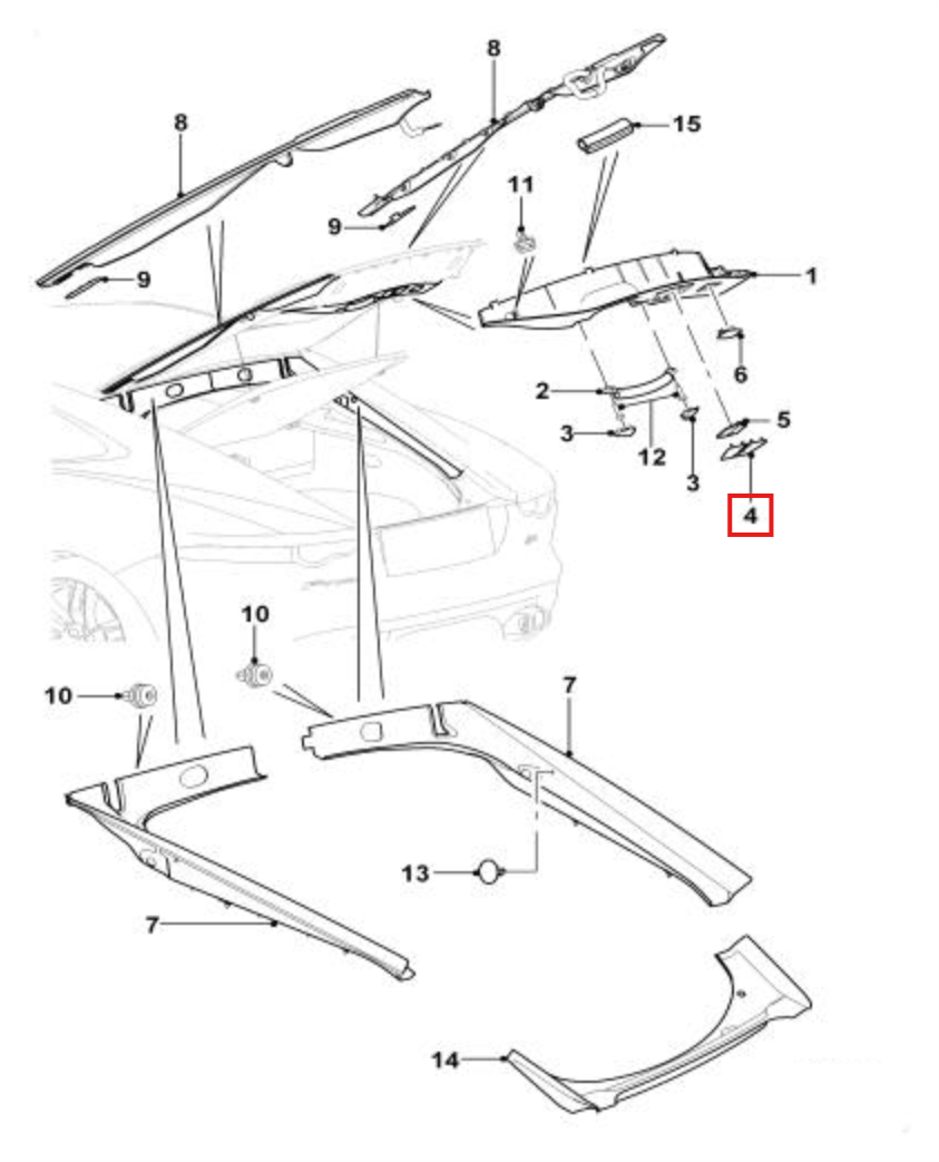 Jaguar F-Type Trunk Lock Cover Trim Black (T2R8630) — view 6