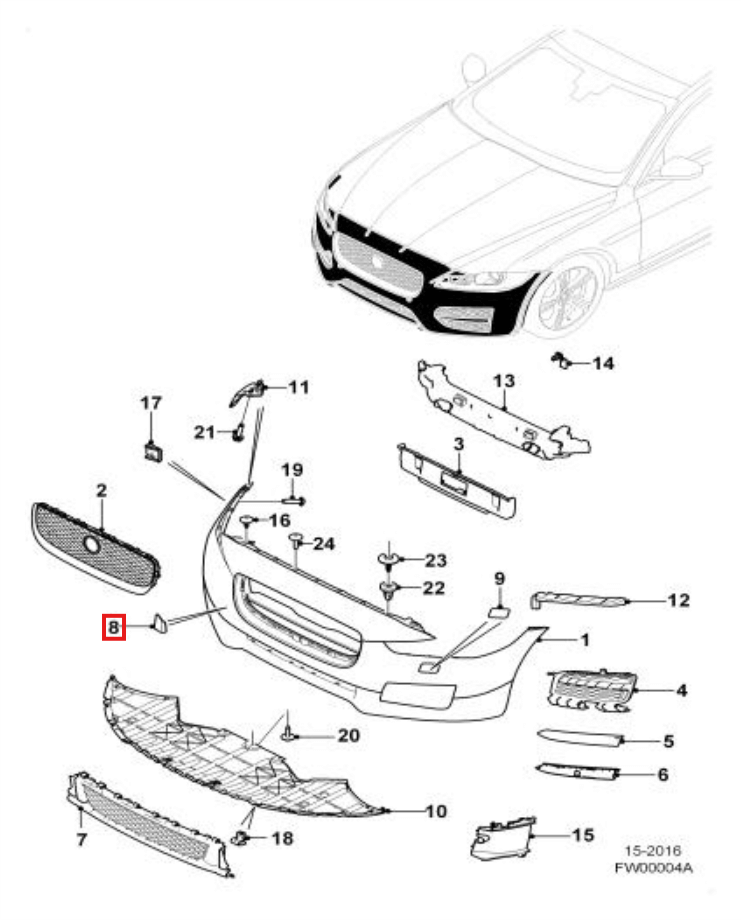 Jaguar XF Front Bumper Tow Eye Cap Towing Hook Cover Primed (T2H3969LML) — view 4