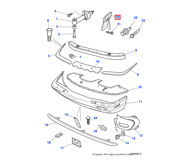Jaguar XJ Front/Rear Bumper Mounting Bracket Black (HNA6453AB) — view 4