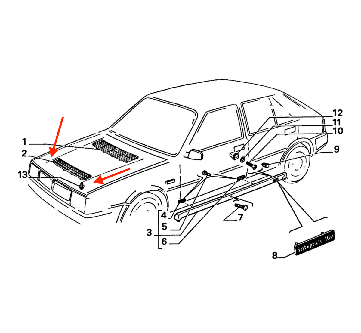 Lancia Delta HF Integrale Evo Hood Bonnet Air Vent Grille Trim Left or Right Colours (1769662 / 1769626) — view 5