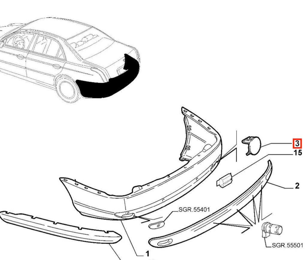 Lancia Thesis Rear Bumper Tow Hook Cover Cap Primed (156019585) — view 4